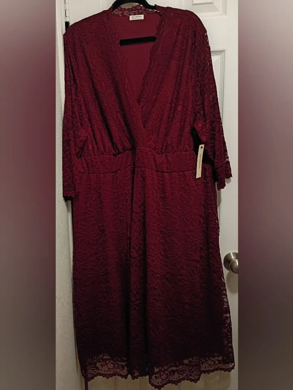Kiyonna Mademoiselle Lace A-Line Pinot Noir 3/4 Sleeve Plus Size 4X NWT